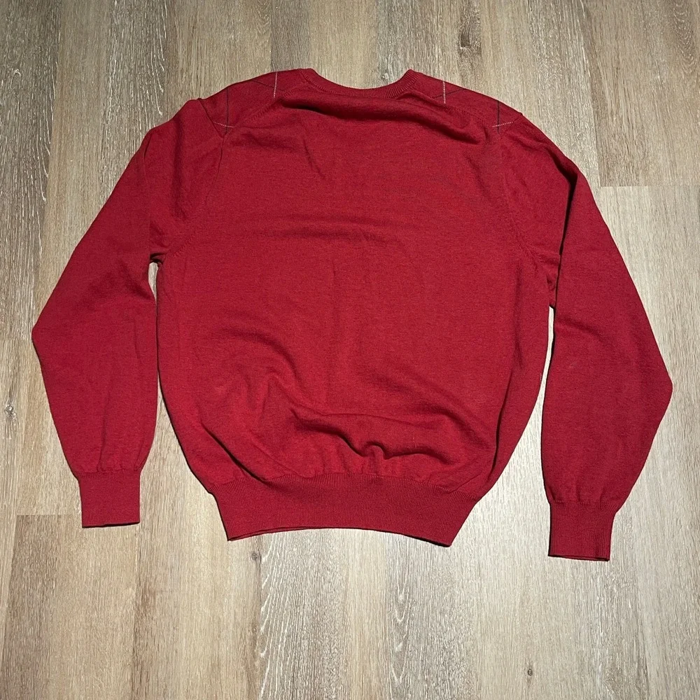 Jos A Bank Executive Collection Mens Argyle V-Neck Sweater Red Cotton Medium EUC